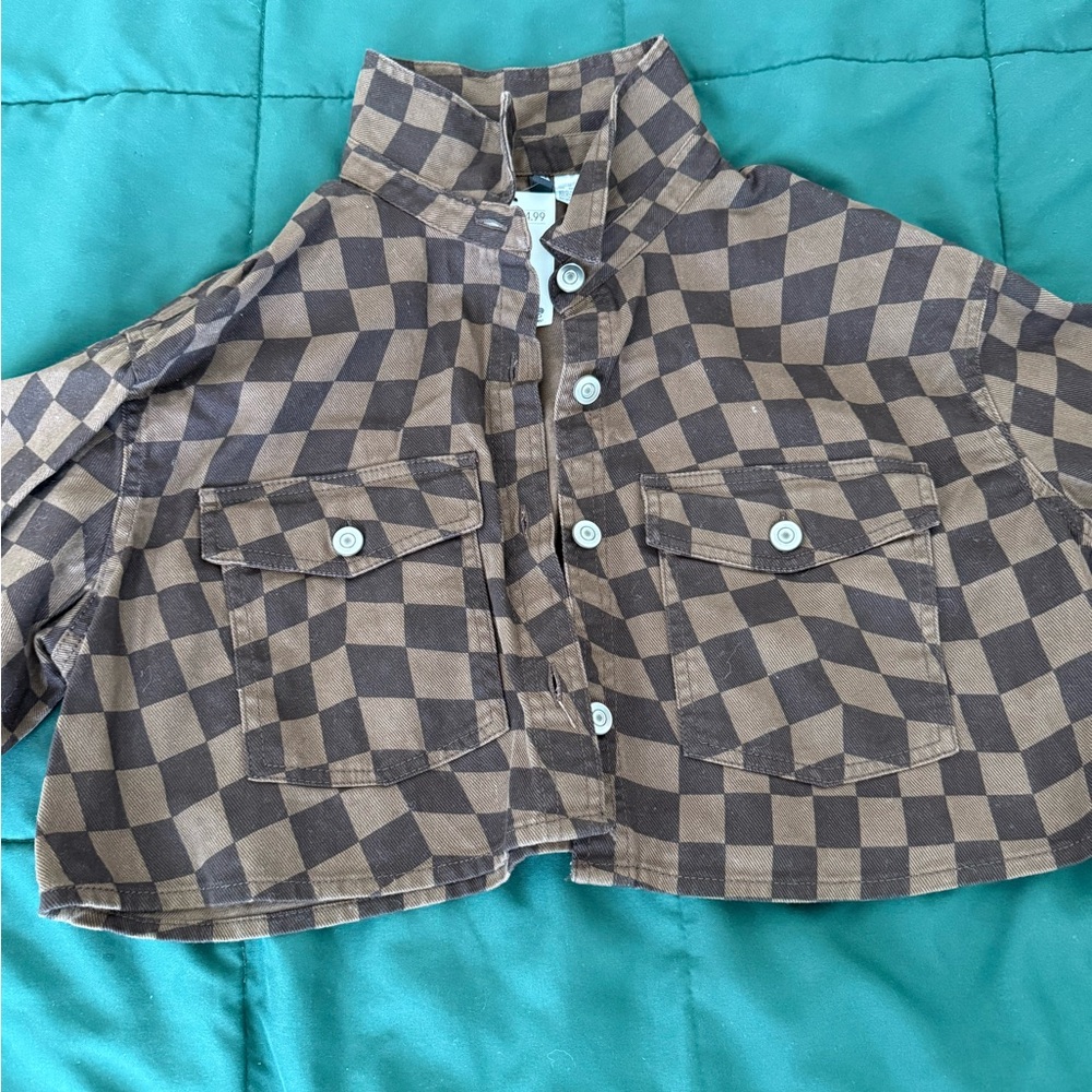 H&M Brown Checkered Button Up Jacket